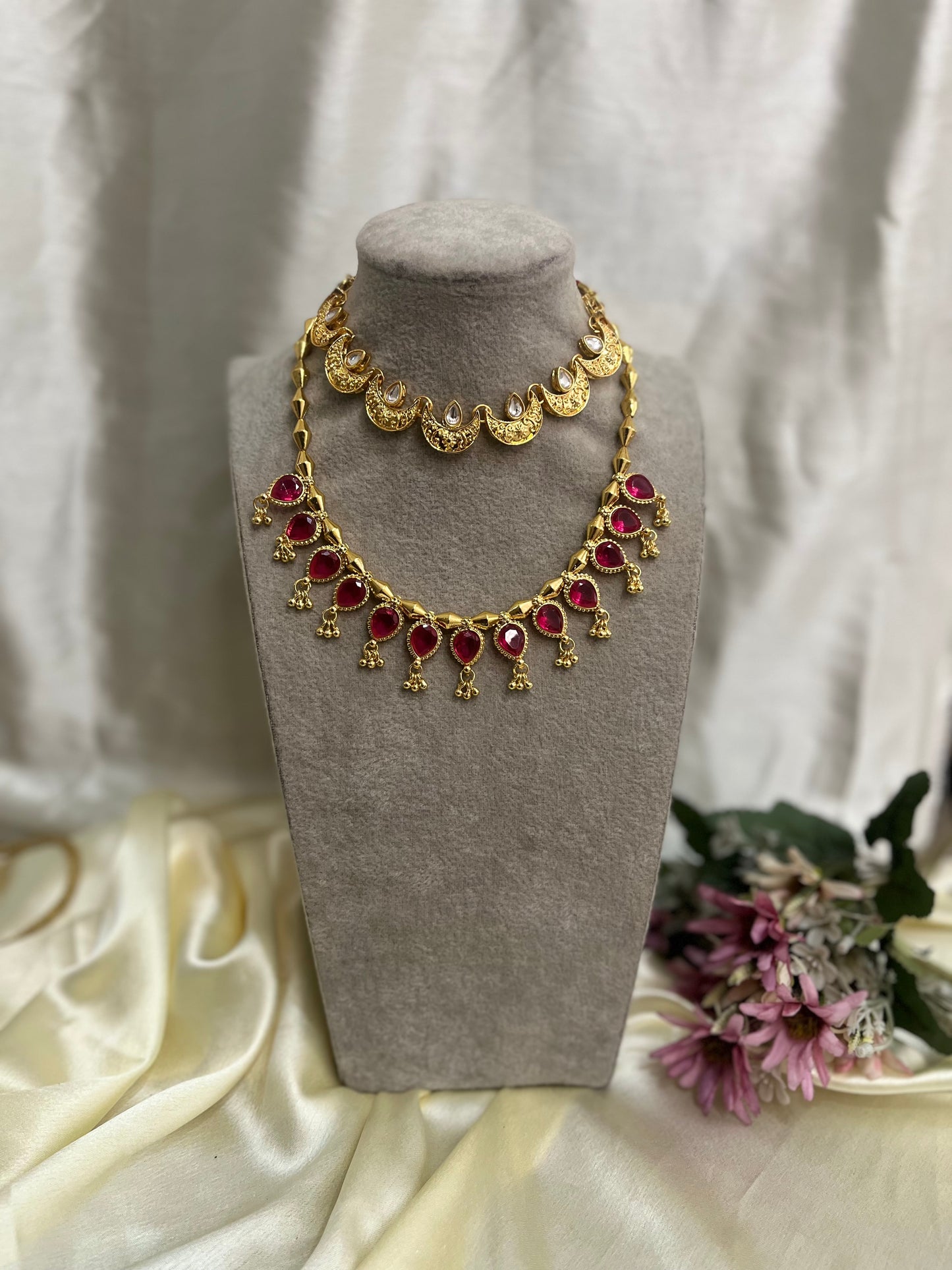 Chandra choker and short necklace