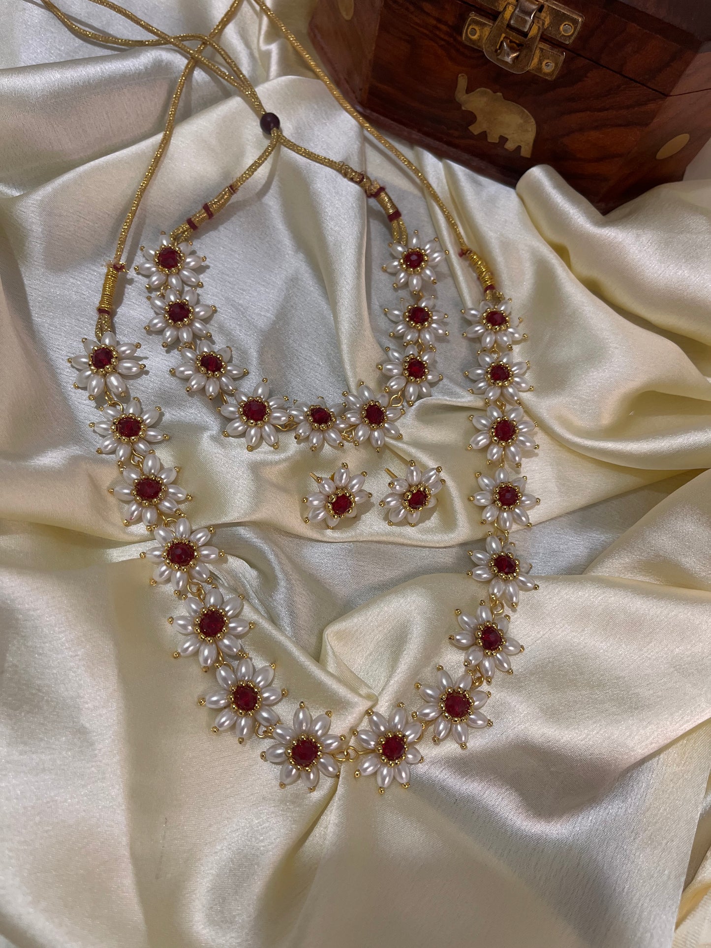 Handcrafted Parijatak pearl short and long Necklace combo