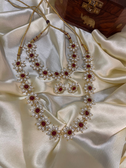 Handcrafted Parijatak pearl short and long Necklace combo