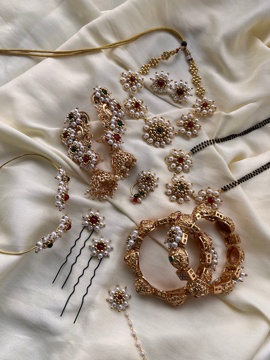 Naina jewellery pearl combo set